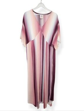 NEW Knox Rose Pink Ombre Handkerchief V-Neck Short Sleeve Maxi Dress Size XXL